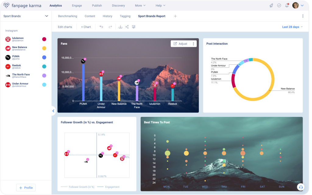 A view of the Fanpage Karma dashboard shared with other users