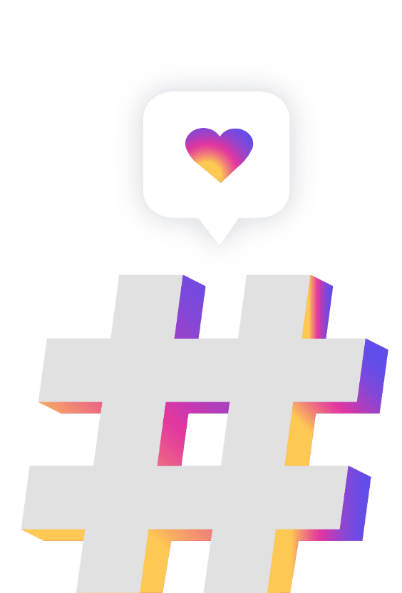 Un hashtag gigante de Instagram con un corazón encima.