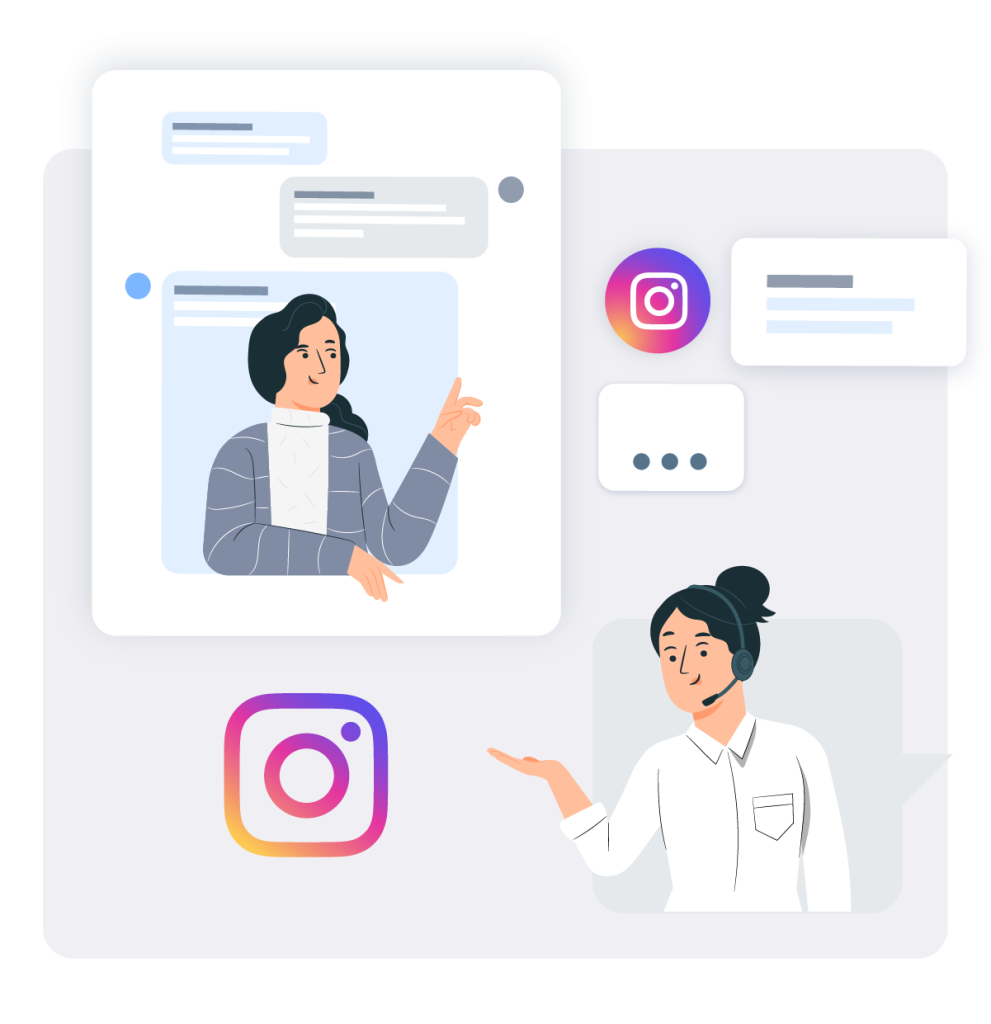 Una persona de atención al cliente y otra haciendo una pregunta en un comentario de Instagram.