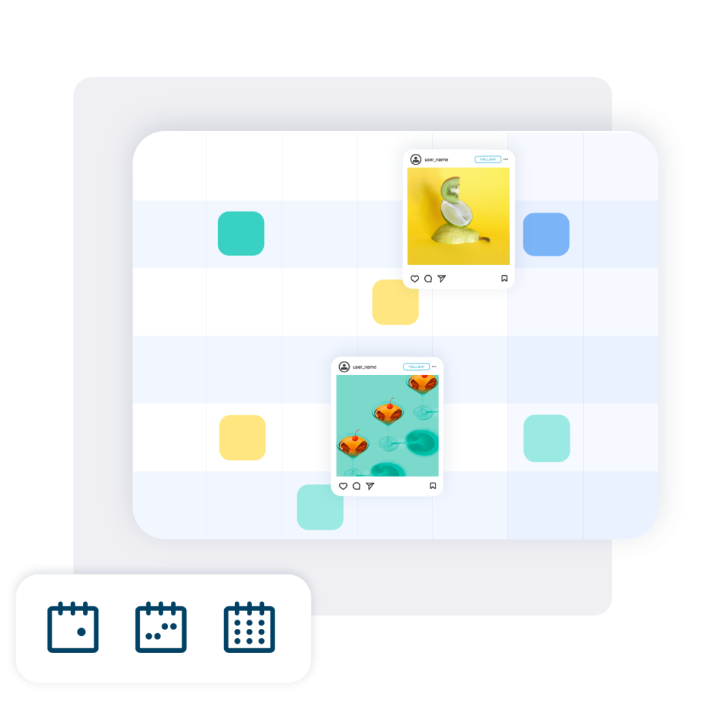 Un calendario de publicaciones de redes sociales que muestra las fechas de las distintas publicaciones.
